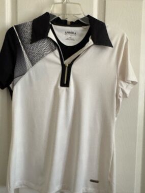 Women’s Cutter & Buck Golf , White and Black Short Sleeve Zip Polo Top